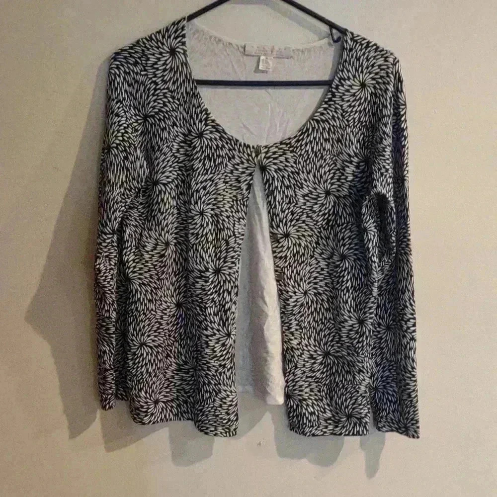 Belford black and cream silk blend long sleeve cardigan women's‎ medium